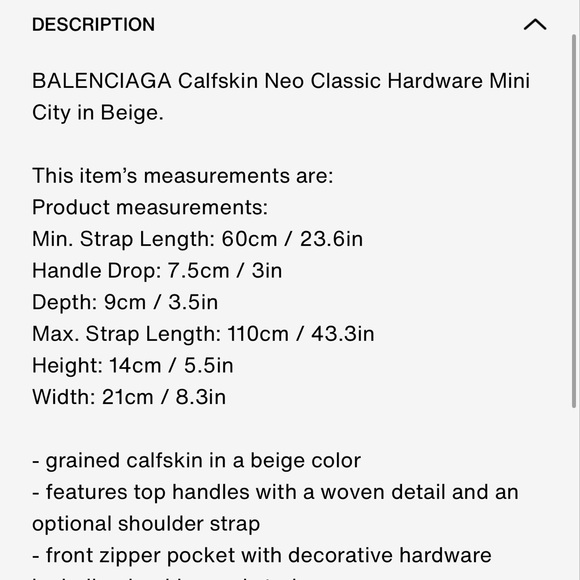 Auth LIKE NEW Balenciaga Neo mini Cream calfskin Leather Handbag 2 way strap - Picture 14 of 14